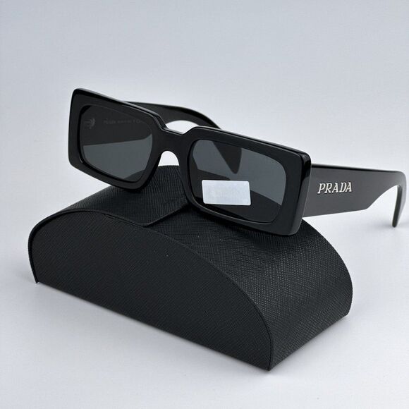 NEW Prada PRA07S 1AB5S0 Black Dark Grey Cat Eye Rectangle Sunglasses PR A07S - Picture 3 of 12